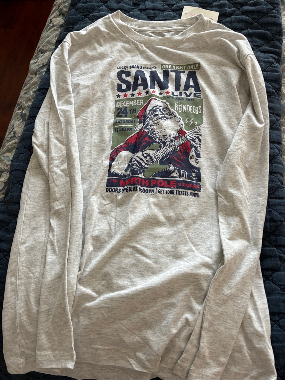 Kids Lucky Brand Light Gray Long-Sleeve Santa Graphic Christmas